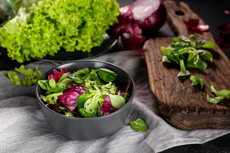 fresh crispy salad leaves preparation